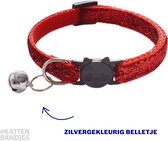 Katten halsband - glitter - rood - met veiligheidssluiting - belletje