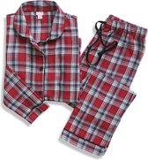 La-V Flanel pyjama set voor meisjes met geruit patroon  Rood 116-122