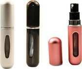 Parfum verstuiver Zwart - Grijs - Licht Roze | Navulbaar 5 ml / Meeneem Parfum Flesje | Handig voor in de tas | Hervulbaar | Klein formaat | Makkelijk te gebruiken