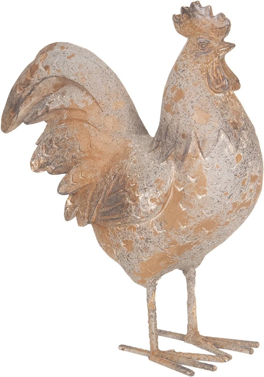 Beeld Haan 19x9x24 cm Grijs Bruin Polyresin