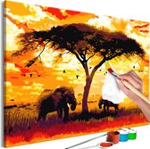 Doe-het-zelf op canvas schilderen - Zonsondergang in Afrika 120x80 ,  Europese kwaliteit, cadeau idee