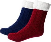 Huggle Socks - Pantoffels - Warme Sokken - met Antislip - 2 paar - Rood