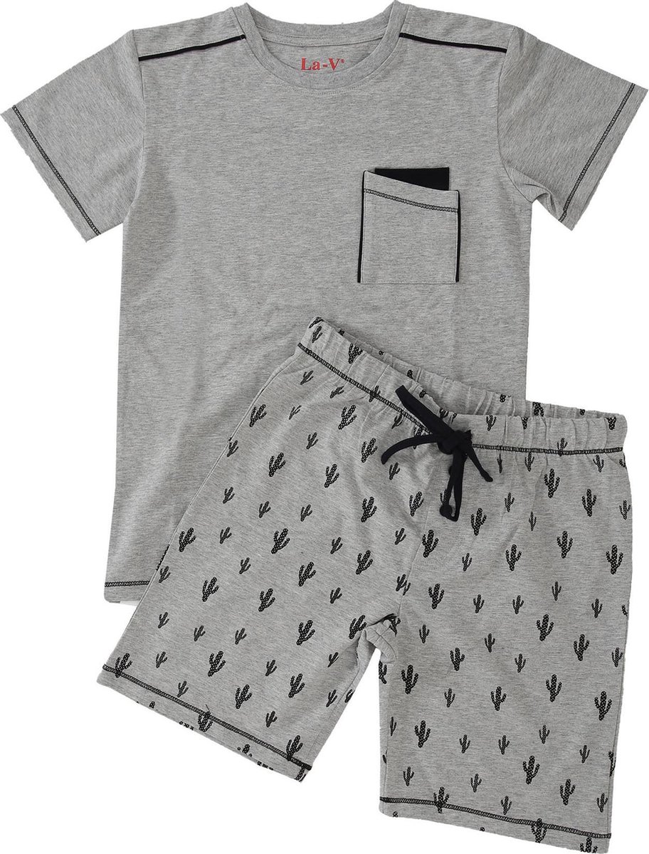 La V Shortama voor jongen- Grijs met cactus print 116-122
