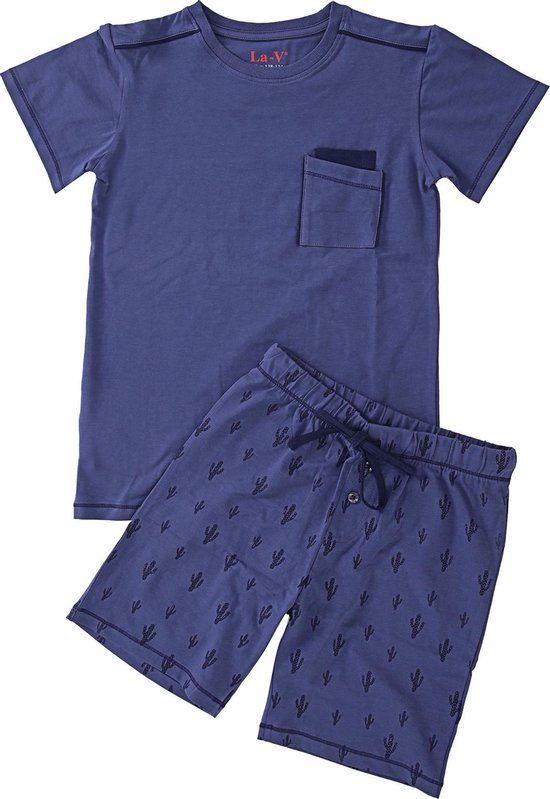 La V Shortama voor jongen- Blauwe jean met cactus print 170-176