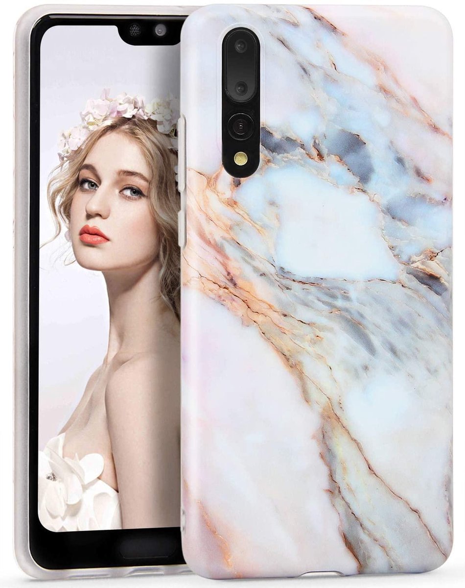 Huawei P20 Pro hoesje - Blauw - Marmer - Soft TPU