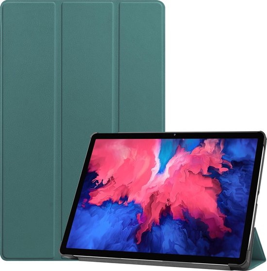 Tablet hoes geschikt voor Lenovo Tab P11 - Tri-Fold Book Case - Cover met Auto/Wake Functie - Donker Groen