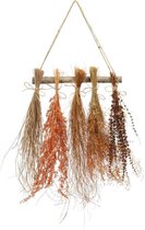 Houten decoratie-hanger met 5 siergrassen, droogboeket, 100% natuurproduct. 40 x 50 cm Oranje
