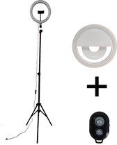LED ringlamp met statief - inclusief selfie ringlight - Tiktok lamp - studiolamp - flitser - 10 inch - 210cm verstelbaar statief incl telefoonhouder, bluetooth afstandsbediening  - USB - vlog