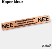 Luxe Nee Nee sticker brievenbus - Koper / Zwart - Nee Nee - 17.5 x 2.7 cm - Aluminium - Brievenbus sticker - Geen reclame sticker