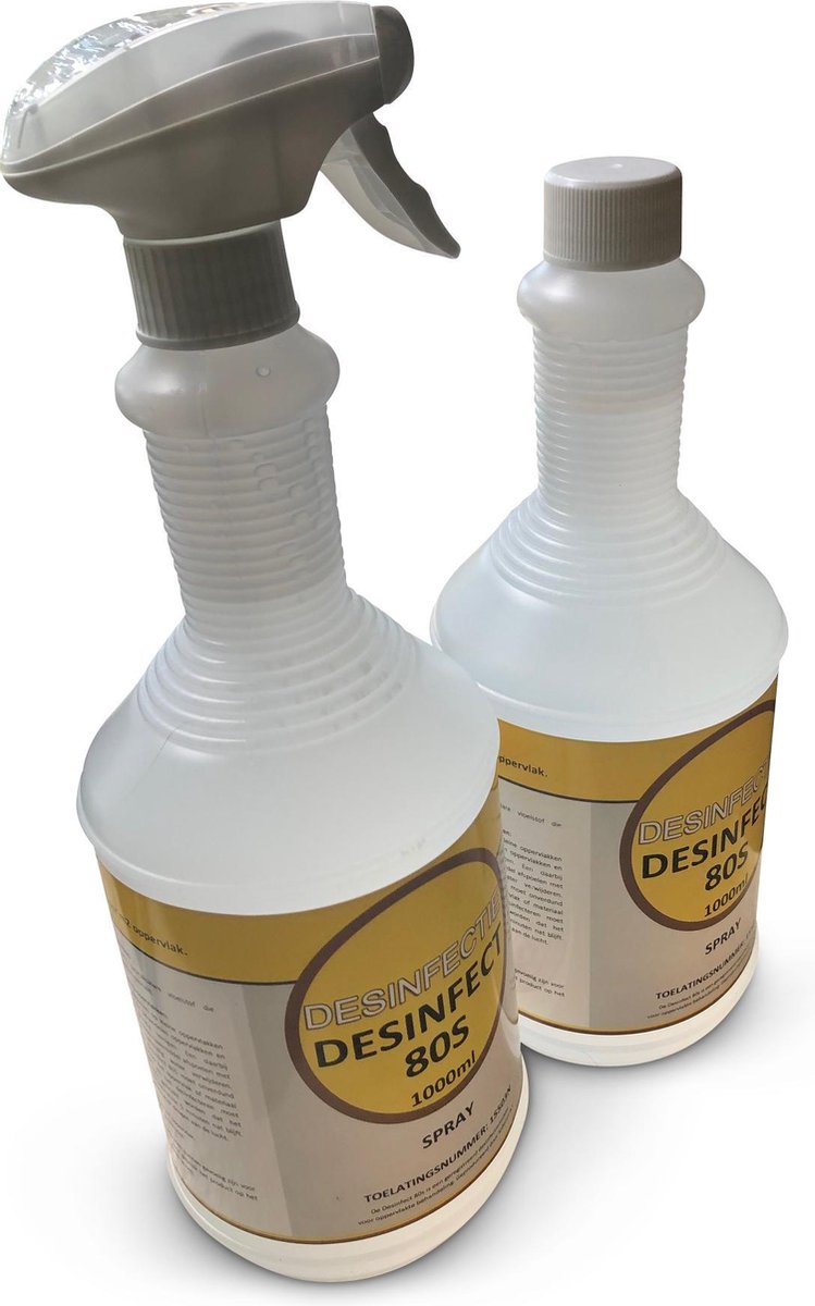 Desinfectiespray | 2 flacons á 1 liter | 1 Sprayflacon - 1 Navulflacon | Met 70% Alcohol | Met toelatingsnummer - Cee-Bee-Cleaning