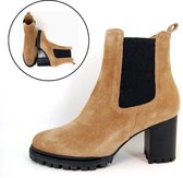 Stravers - Maat 45 Chelsea Boots Dames Naturel met Hak Uitneembaar Voetbed Grote Maten