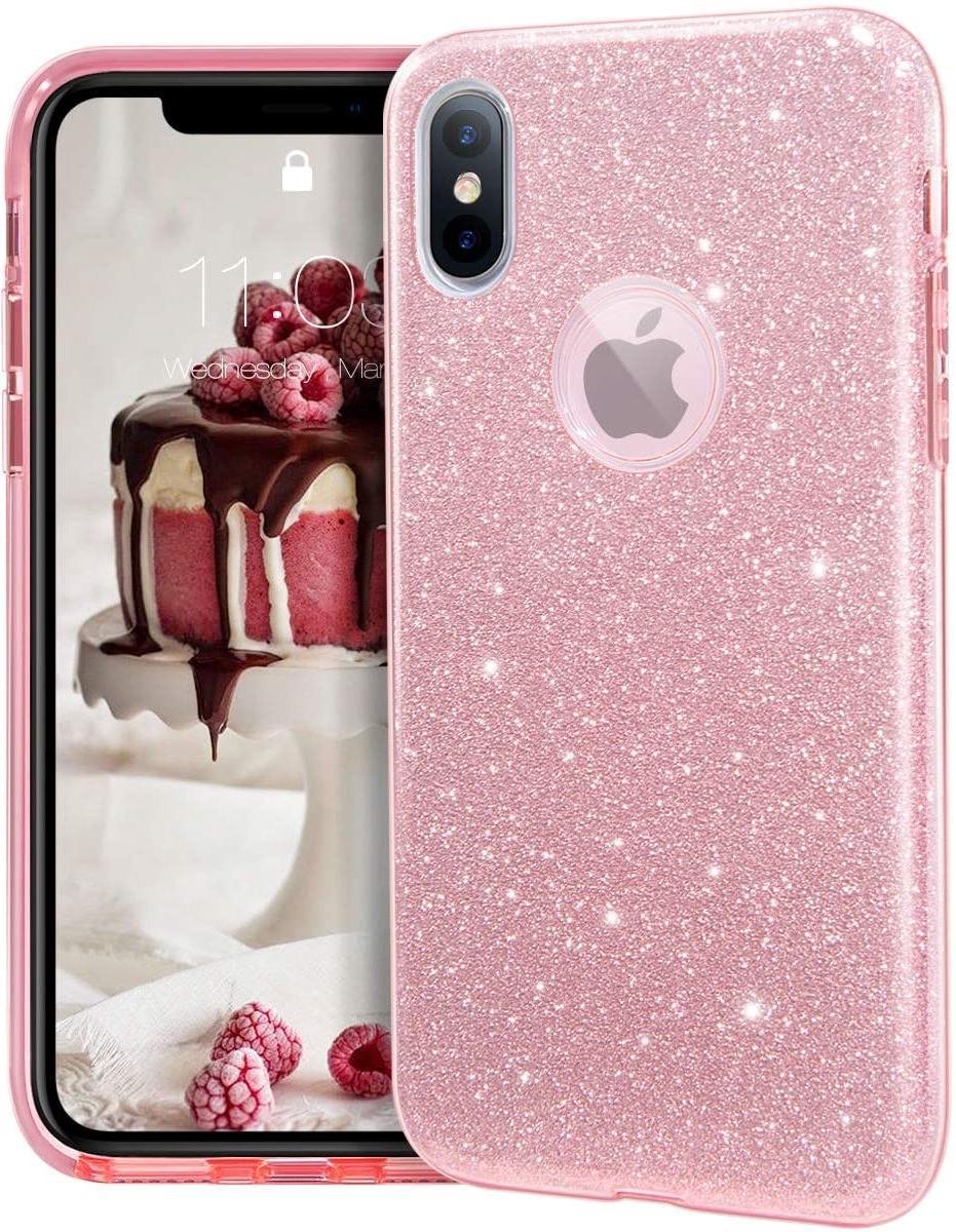 Geschikt voor Apple iPhone X - XS hoesje - Roze - Glitter - Soft TPU