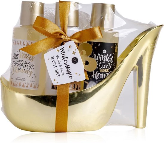 Cadeau d'anniversaire femme - ensemble de bain en or pompes - parfum  vanille et musc -... | bol.com
