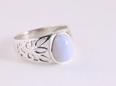 Opengewerkte zilveren ring met blauwe lace agaat - maat 16.5