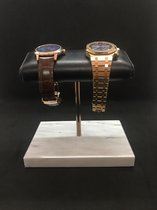DOUBLE Watch Stand / Display / Horlogestandaard - Wit Marmer, Rosegouden Standaard, Kalfsleer