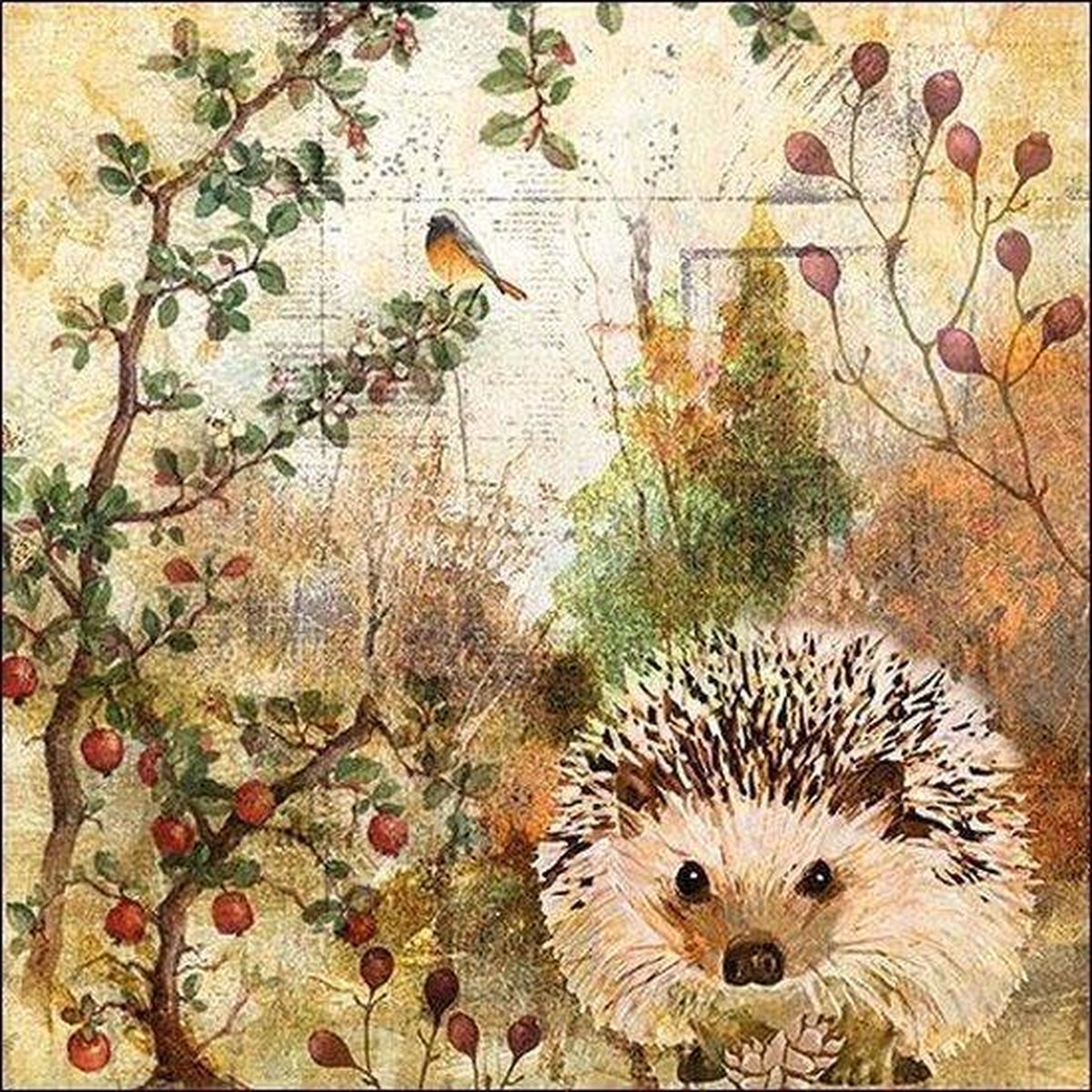 Ambiente - servetten - Autumn Hedgehog - 25 x 25 cm