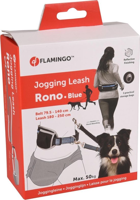 Flamingo Rono hardloopriem hond – verstelbaar – blauw