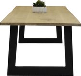 WAYS Living - Tafel - Rechthoek - Rustiek Eiken - L240 x B100 x H75 cm - met U Trapezium-vormig Onderstel - Zwart