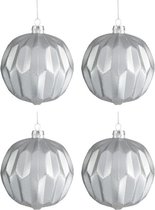 J-Line Doos Van 4 Kerstbal Vlak Glitter Zilver Glas Mat Zilver Medium 10Cm/  Set van 2 dozen