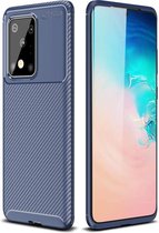 Carbon Fibre Hoesje TPU Flexibele beschermhoes - Geschikt voor: Samsung Galaxy S20 Ultra - blauw