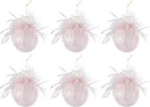 J-Line Doos Van 6 Kerstballen Pluimen Glas Mat Roze Small