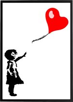 Poster Girl With A Red Balloon - Banksy - Balloon Girl - Streetart Zwart / Wit - Large 70x50 cm