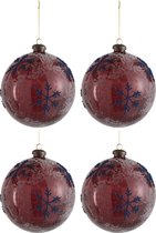J-Line Doos Van 4 Kerstbal Sneeuwvlok Glas Blauw/Rood Large