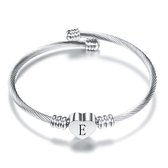 24/7 Jewelry Collection Hart Armband met Letter - Bangle - Initiaal - Zilverkleurig - Letter E