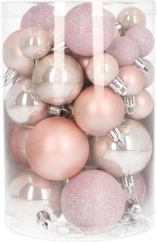 Voorzieningen Toestemming Mooi 36 kleine kunststof kerstballen zachtroze in koker | bol.com