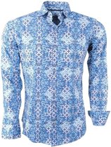 Ferlucci - Heren Overhemd met Trendy Design - Calabria - Stretch - Blauw