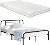 Metalen bed Atammik met matras 140x200 zwart walnootkleurig