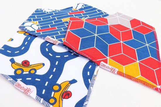 Bandana slabbetjes baby KliederZ - Stoere kwijlslabben Jongens - 3 stuks Puntslabbers Racing bananas blauwe print print - BB06b van $ — afbeelding 4
