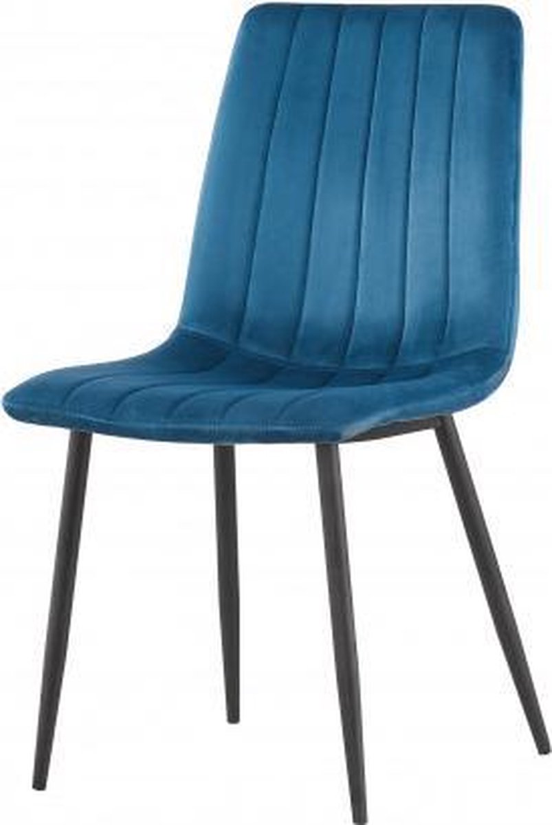 Rousseau Eetkamerstoel Willis – Fluweel Blauw – Zwarte Metalen Poten – Per Stuk