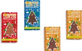 Tony's Chocolonely Bundel - 4 Kerstboom Chocolade Repen - Kerstcadeau -Melk Gluhwein + 2x Melk Gemberkoekjes + Puur Mint Candy Cane - 4 x 180 Gram
