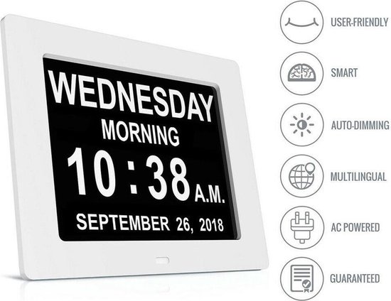 Digitale dementieklok - Senioren klok - Alzheimer klok - LED display