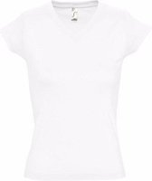 Dames t-shirt V-hals wit 100% katoen slimfit - Dameskleding shirts 44