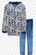 Dames fleece huispak met zakken rits en capuchon XXXL blauw/bruin