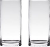 Set van 2x stuks transparante home-basics Cylinder vorm vaas/vazen van glas 25 x 12 cm - Bloemen/takken/boeketten vaas voor binnen gebruik