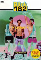 Blink 182-logo boven drie mannen in ondergoed. Speciale DVD-functies Directe toegang Merchandise Galerij.