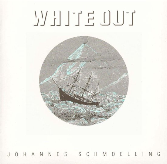 Albumhoes met de titel "WHITE OUT" en een cirkelvormige illustratie van een zeilschip vast in het ijs, met bergen op de achtergrond.