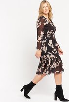 LOLALIZA Maxi jurk met bloemen en lange mouwen - Zwart - Maat 44