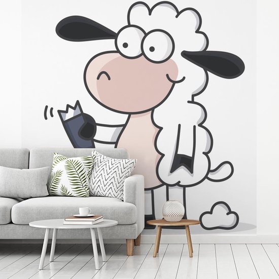 Une illustration d'un mouton avec une fotobehang de rasoir