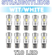 10x T10 Led Canbus HQ Super White Straightlens standlicht - interieurverlichting - nummerplaatverlichting