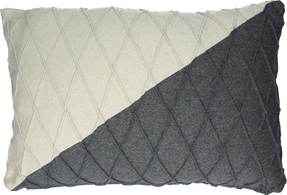 Sierkussen - Flanel - Grijs En Beige - 60 Cm X 40 Cm