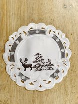 Kerst-tafelkleed Linnenlook Wit met Rendier en Kerstboom - Rond 20 cm