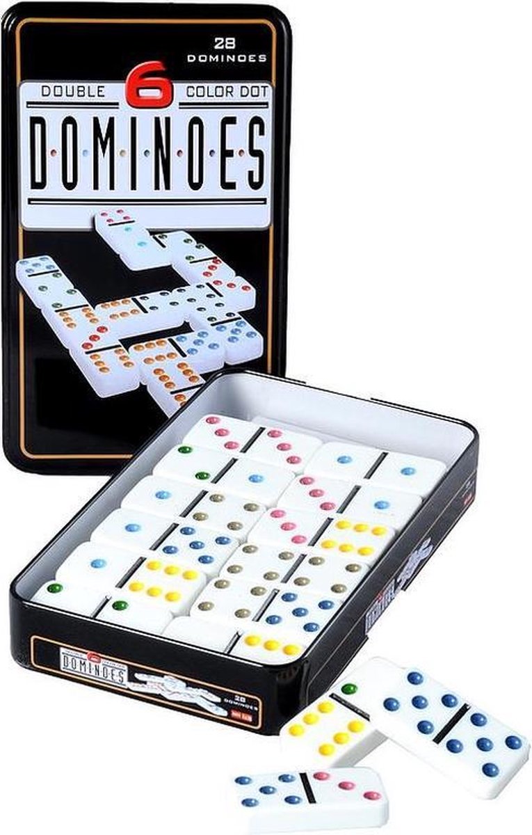 agenda Opvoeding Elk jaar Domino spel dubbel 6/double 6 in blik en 56x gekleurde stenen - Dominostenen  - Domino... | bol.com