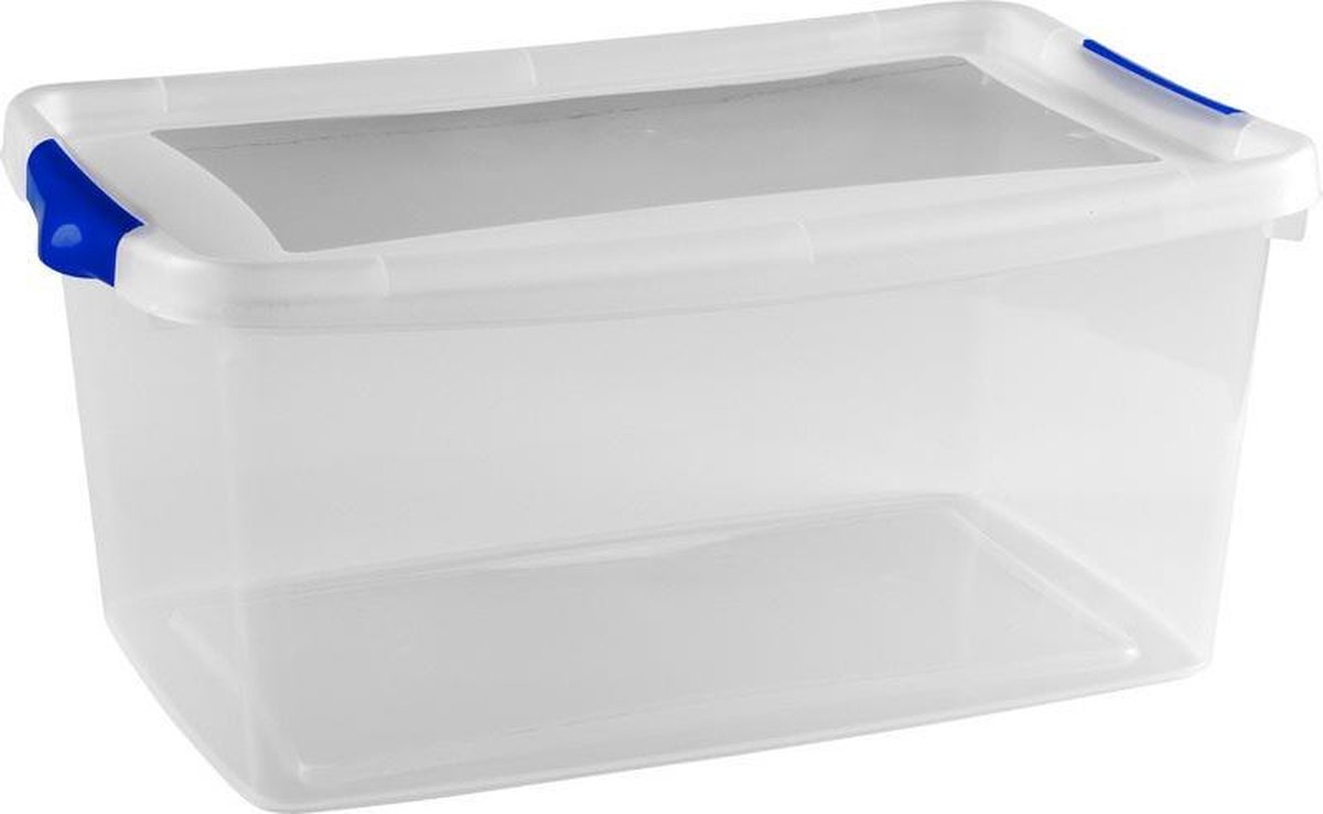 1x Stuks opberg boxen/opbergdozen 13 liter 43 x 27 x 19 cm kunststof - Opslagboxen - Opbergbakken kunststof transparant/blauw