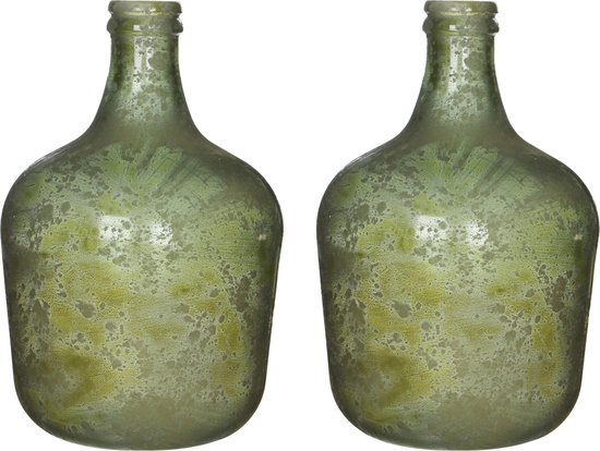 bol.com | 2x Groene antieklook fles vaas/vazen van glas 27 x 42 cm - Diego  -...