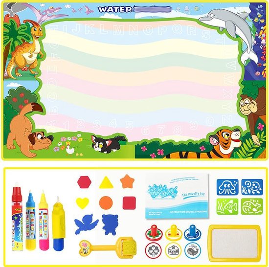 Waterdoodle mat 120 x 90 XXL Aqua Magic tekenmat, herbruikbare tekenmat voor kinderen, peuters, cadeau, speelgoed voor 1, 2, 3, 4, 5, 6, 7, 8 jaar