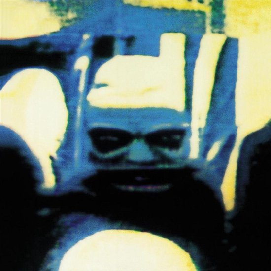 Albumhoes 'peter gabriel' met abstracte blauwe en gele tinten en een vervaagd gezicht.